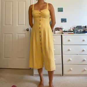 yellow button down linen blend midi dress
